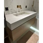 Умывальник подвесной Luxestone 120x55x16 см из керамогранита, со щелевым сливом и съемной ревизией (Stonesink model 10_1) - Фото 1